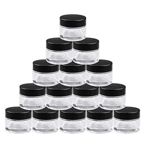Encheng 15Pack of 2 oz Clear Round Glass Jars, with Inner Liners and Lids, Empty Cosmetic Containers,Cream jars … …