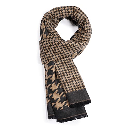 VANLINKER Soft Cashmere Feel Scarfs for Women Houndstooth Plaid Long Large Blanket Wrap Shawl for Fall Winter VL9306 Beige