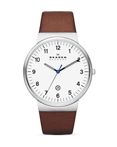Skagen Men's Ancher Quartz Analog Stainless Steel and Leather Watch, Color: Silver/Brown (Model: SKW6082)