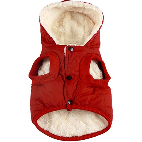 Vecomfy Fleece Lining Extra Warm Dog Hoodie in Winter,Small Dog Jacket Puppy Coats with Hooded,Red S