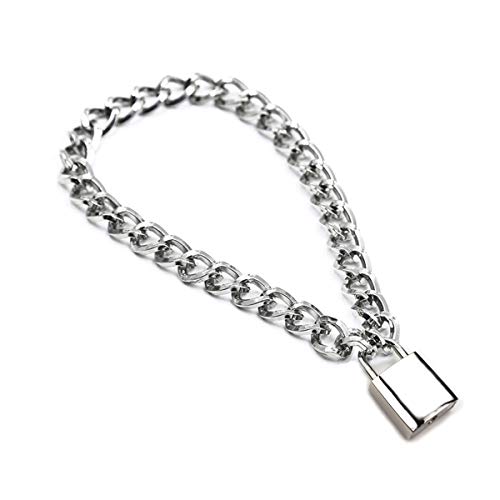 Succuba Heart Padlock Necklace Metal chain Collar Choker Necklace with Lock and Key for Women and Men 16 In (A)