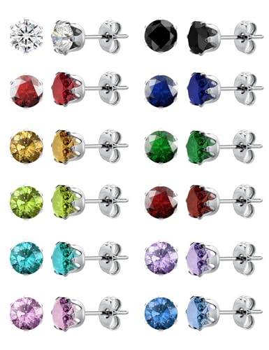 Stainless Steel,Stud Earrings for Women Hypoallergenic Earrings Set 12 Pairs Value Packaging