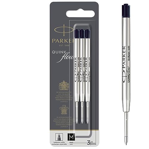 PARKER QUINKflow Ballpoint Pen Ink Refills, Medium Tip, Black, 3 Count