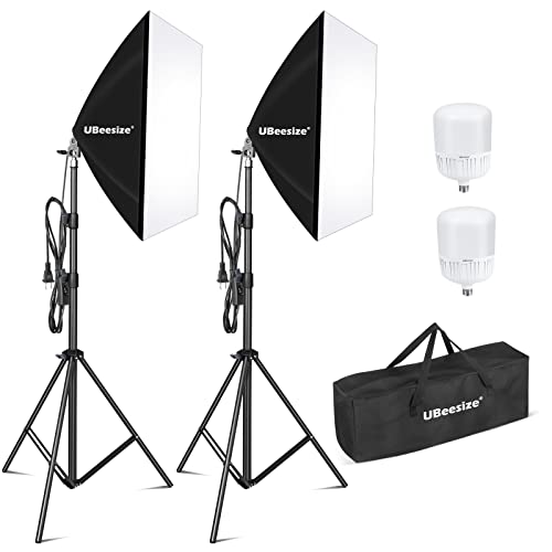 UBeesize Softbox Photography Lighting Kit, 27” x 20” Continuous Lighting Kit with 2pcs 40W E27 Socket 8000K Bulbs, Professional Photo Studio Lighting for Video Recording, Portrait Shooting