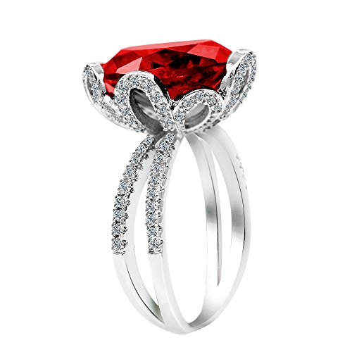 Uloveido Ladies Cushion Cut Simulated Red Ruby Rings Vintage - Unique Red Flower Birthstone Ring Birthday Gifts Present for her Women Girls RJ212-8