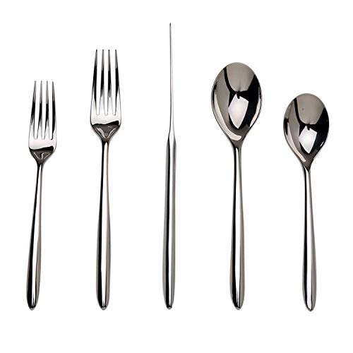 nambe Dune 5-Piece Stainless Steel Flatware Set | 18/10 Mirror Stainless Steel Silverware Cutlery Set | Designed for Home Kitchens, Hotel, or Restaurant Use | Service for 1 | Dishwasher Safe