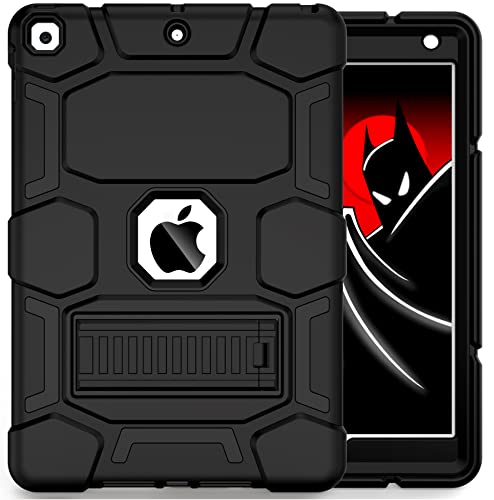 CCMAO iPad 9th Generation Case, iPad 8th/7th Generation Case, iPad 10.2 2021/2020/2019 Case with Kickstand, Heavy Duty Shockproof Hard Hybrid Three Layer Protective Cover, Black