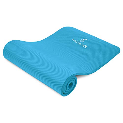 ProsourceFit Extra Thick Yoga and Pilates Mat ½” (13mm) or 1' (25mm), 71-inch Long High Density Exercise Mat with Comfort Foam and Carrying Strap, Aqua