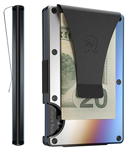 The Ridge Minimalist Slim Wallet For Men - RFID Blocking Front Pocket Credit Card Holder - Aluminum Metal Small Mens Wallets with Money Clip (Burnt Titanium)