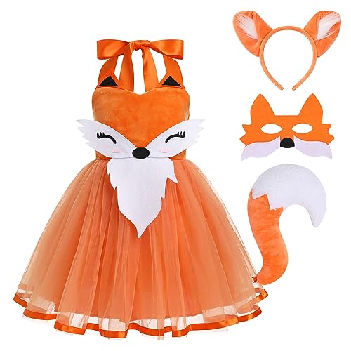 Fox Costume for Baby: Halloween fox Costume for Girls Kids Funny Holiday Party Princess Dress Up Birthday Dresses Photography Photo Shoot Costume Festival Carnival Frocks Clothes Set Fox 7-8 Years