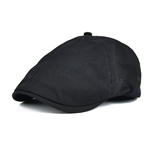 VOBOOM Cotton Washing Flat Cap Cabbie Hat Gatsby Ivy Irish Hunting Newsboy (Black)