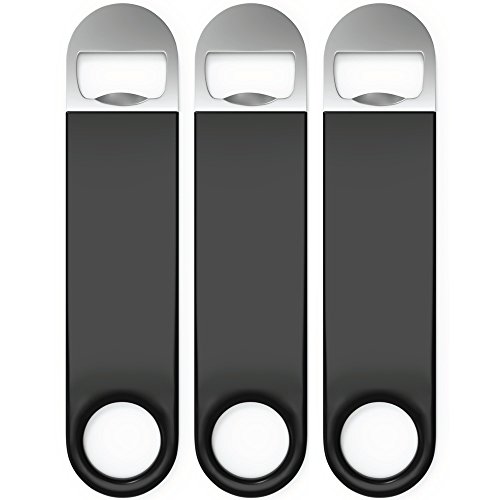 Bartender Bottle Openers, Beer Bottle Openers, Speed Openers 3 Pack by Premium Cold One. Professional Grade: Rubber Coated, Stainless Steel. 7 inch
