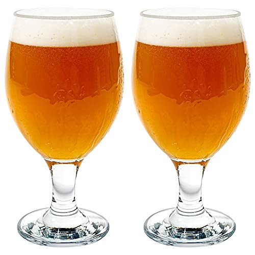 Vikko Beer Glass, Set of 2 Belgian Style Beer Glasses, Large Size 13.5 Ounce, Dishwasher Safe Durable Drinking Glass for Craft Brews, Beer or Water