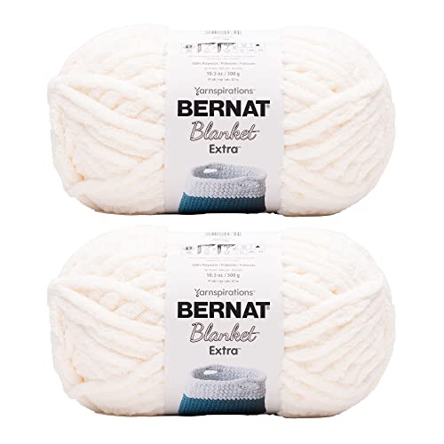 Bernat Blanket Extra Chunky Chenile Acrylic Yarn - 2 Pack of 300g/10.5oz #7 Jumbo Heavyweight Yarn for Knitting and Crocheting, Amigurumi, Thick Blankets (Vintage White, 97 Yards 2-Pack)