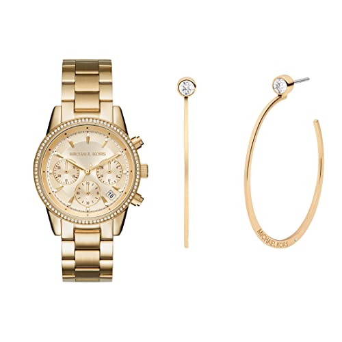 Michael Kors Women's Ritz Gold-Tone Watch MK6356 Fashion Gold-Tone Stainless Steel Hoop Earring