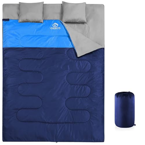 oaskys Double Sleeping Bag for Adults with 2 Pillows - Queen Size XL Waterproof Sleeping Bag for All Season Camping Hiking Backpacking 2 Person Sleeping Bags for Cold Weather & Warm