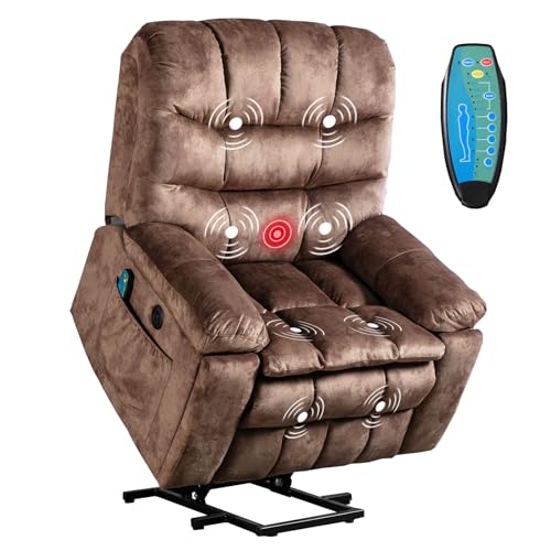 Phoenix Home Large Power Lift Chair with Massage and Heat for Elderly recliner, Brown2