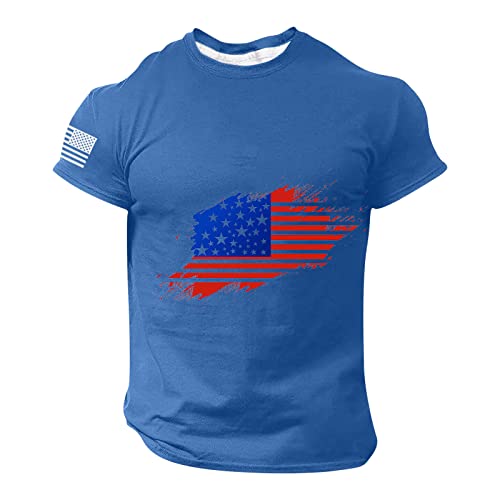 Men's T-Shirts, American Flag Sunflower Tshirt Men Vintage Bleached Shirt 4th of July Patriotic Shirt Stars Stripes Graphic Tee Tops, Polo Shirts for Men Men Business Casual Shirt Tees