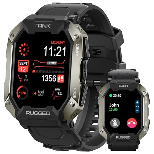 AMAZTIM Smart Watches for Men,50M Waterproof Rugged Military Grade Bluetooth Call(Answer/Dial Calls)，Health Tracker for Android Phones and iPhone Compatible,1.72' Heart Rate/Blood Pressure Watch