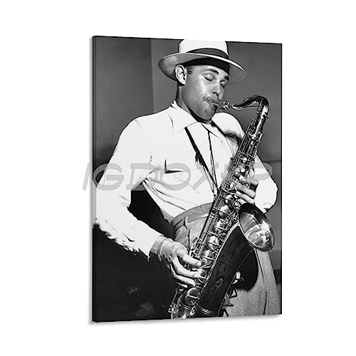 TOYOCC Saxophonist Dexter Gordon Vintage Black And White Portrait Art Poster (4) Canvas Painting Wall Art Poster for Bedroom Living Room Decor 12x18inch(30x45cm) Frame-style