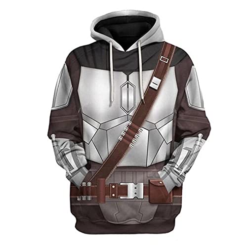 CHLOBLOM Unisex Mandalorian Hoodie Cosplay Costume 3D Pullover Sweatshirt Zip Jacket (XXL, Silver)