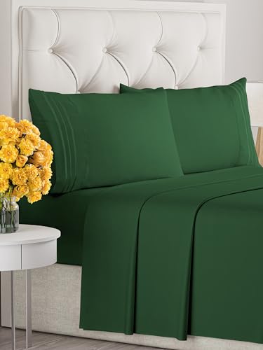 Full Size 4 Piece Sheet Set - Comfy Breathable & Cooling Sheets - Hotel Luxury Bed Sheets for Women & Men - Deep Pockets, Easy-Fit, Soft & Wrinkle Free Sheets - Emerald Green Oeko-Tex Bed Sheet Set