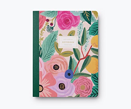 RIFLE PAPER CO. Garden Party Notebook Saddle Stitch Binding. 80 Ruled Pages with Metallic Gold Foil Stamped, Canvas Paper Cover with White Text Paper Interior