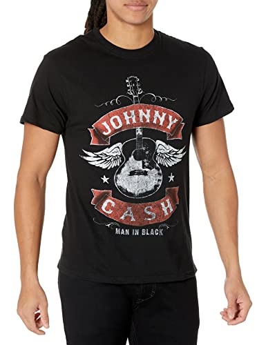 Johnny Cash mens Winged Guitar T-shirt T Shirt, Black, Large US