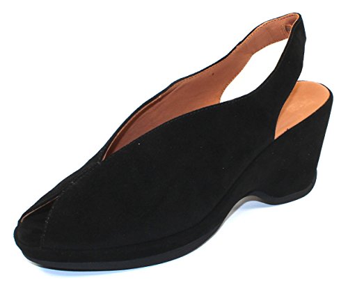 L'Amour des Pieds Womens Odetta Suede Peep Toe Casual Platform Sandals, Black Kid Suede, 8 M