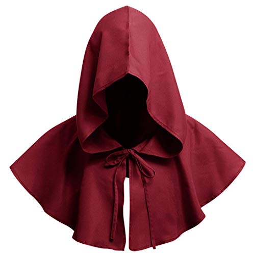 DCUTERQ Halloween Grim Cowl Cloak Medieval Wicca Pagan Hood Hat Cosplay Costumes Hooded Poncho for Men Women Red
