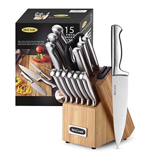 McCook Knife Sets,German Stainless Steel Knife Block Sets with Built-in Sharpener