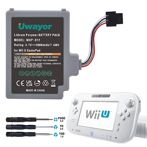 Uwayor Wii U Gamepad Battery, 2000mAh Rechargeable Battery for Nintendo Wii U Gamepad WUP-012 Battery with Screwdriver