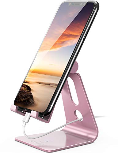 Lamicall Adjustable Cell Phone Stand Desk Phone Holder, Cradle Dock, Compatible with Phone 13 12 Mini 11 Pro Xs Max XR X 8 7 6 Plus SE, All Smartphones, Office Desktop Accessories - Rose Gold
