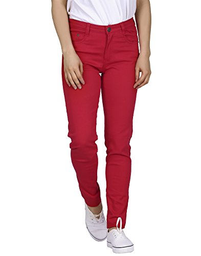 HDE Women's Mid-Rise Stretchy Denim Slim Fit Skinny Jeans (Red, Small)