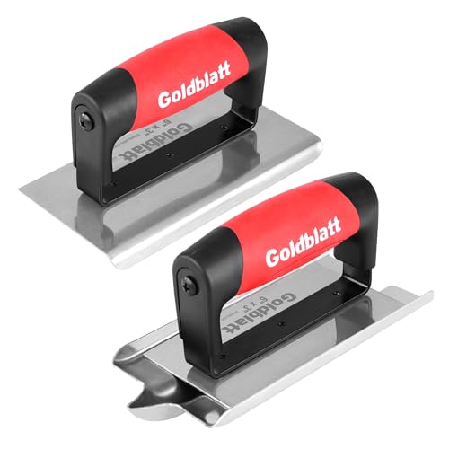 Goldblatt Concrete Tools Include Edger (6' x 3', 1/4'R) and Groover (6' x 3', 1/2'W, 1/2'D), Stainless Steel Concrete Finishing Tools - Masonry Hand Tool Set, Cement Finishing Kit with Soft Grip