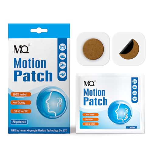 MQ Motion Sickness Patch,20 Count,Non Drowsy Sea Sickness Patches Behind Ear for Cruise Ship Travel, Waterproof Car Sick Patches Fast Acting & Long Last 72H