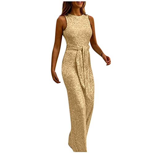 Franterd Jumpsuit for Womens Party, Elegant Sexy Sleeveless Wide Leg Pants Cocktail Pantsuit Jumpsuit Romper with Belt