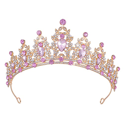 Kamirola -Pink Wedding Crystal Tiaras and Crowns for Women and Girls, Royal Queen Headband Princess Quinceanera Headpieces for Prom Birthday Pageant Party（01）