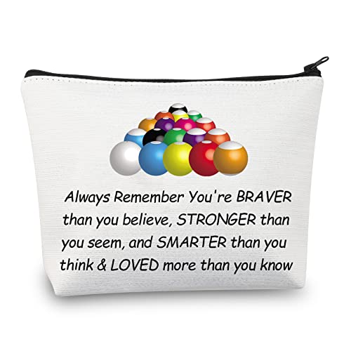 CMNIM Billiards Gifts Billiards Cosmetics Makeup Bag Gift for Pool Players Billiard Lover Gifts Pool Table Gifts Travel Zipper Pouch Toiletry Bag (billiard makeup bag white)