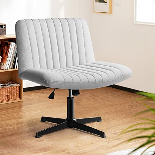 LEMBERI Criss Cross Desk Chair No Wheels, Fabric Padded Armless Wide Seat 120° Rocking Mid Back Ergonomic Computer Task Vanity Chairs for Office, Home, Make Up,Small Space, Bed Room,Gray