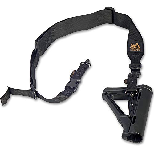 S2Delta - USA Made Premium 2 Point Rifle Sling, Fast Adjustment, Modular Attachment Connections, Comfortable 2” Wide Shoulder Strap (Black, Push Button)