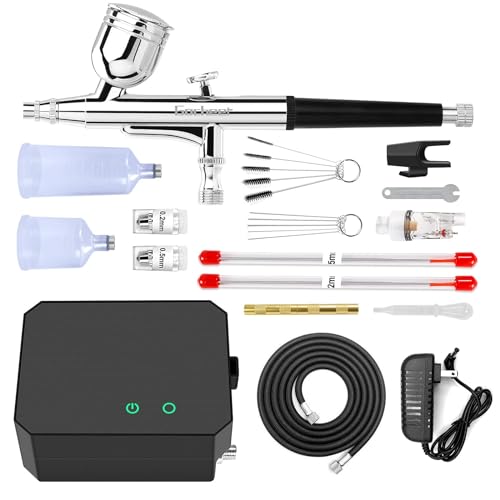 Gocheer Airbrush Kit with Air Compressor, 40 PSI High Pressure Air Brush Non-Clogging with 0.2/0.3/0.5mm Nozzle/Cleaning Sets, Ideal for Painting, Modeling, Cake Decor, Pastry, Makeup, Nail Art etc.
