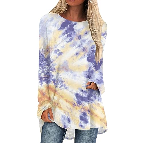 Kenvina Womens Fall Fashion 2023 Tops Women's Long Sleeve Tops Long Sleeve Tops for Women Pullover Sweatshirts for Women Loose Pullover O Neck Sweatshirts Printed Tunic Tops Dressy Casual Blouse
