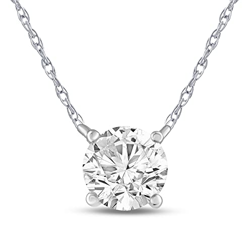 La Joya 1 Carat Round Diamond Pendant Necklace | Floating Lab Grown Diamond Necklace for Women | Real 14K White Gold 1 CT Diamond Necklace | GH VS/SI Diamonds