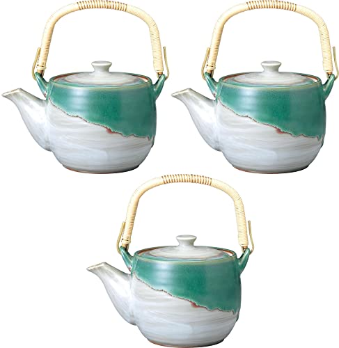 Set of 3 Green Water Earthenware Bottle [4.9 x 5.0 inches (12.5 x 12.7 cm)] [Earth Bottle]