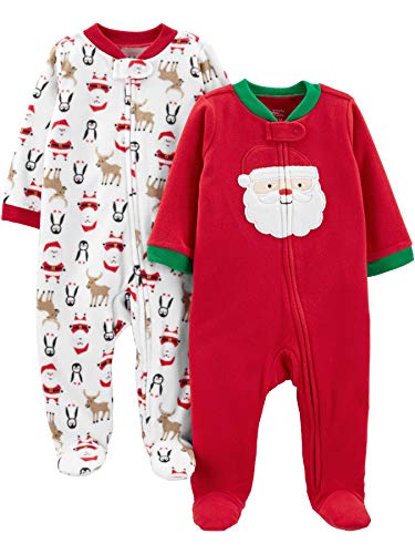 Simple Joys by Carter's Unisex Babies' Holiday Fleece Footed Sleep and Play, Pack of 2, Red Santa/White Penguin, 0-3 Months