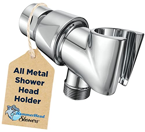 All Metal Handheld Shower Head Holder - Chrome - Adjustable Shower Wand Holder with Universal Wall Hook Bracket and Brass Pivot Ball - Hand Held Shower Head Holder - Shower Hose Holder