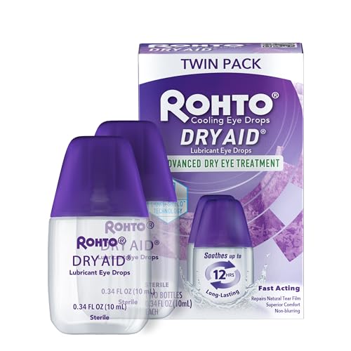 Rohto Dry Aid Lubricant Eye Drops, Fast Relief for Dry Eyes, Long-Lasting Hydration, Dry Eye Symptom Relief, Moisturizing and Soothing Eye Drops for Dry Eyes, Contact Lens-Friendly, 0.34 fl oz