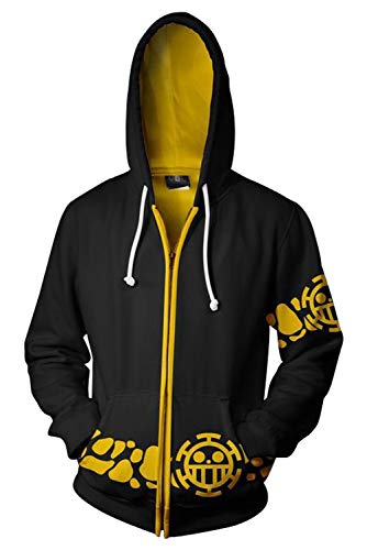 JRCRIN Adult Trafalgar Law Hoodie Cosplay Costume Figure Zip up Sweatshirt Coat Top Party Halloween Suit Women Men Black