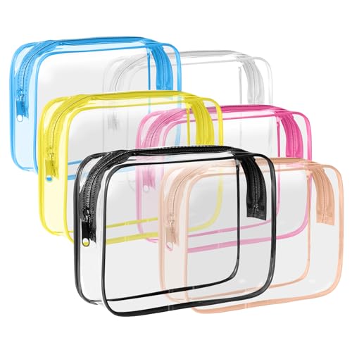 Clear Travel Toiletry Bag Clear Makeup Bag with jewelry bags, Cosmetic Toiletry Bag - TSA Approved Clear Makeup Organizer for Travel, Quart Size Bag Carry on Airport Airline Compliant Bag, 6 Color